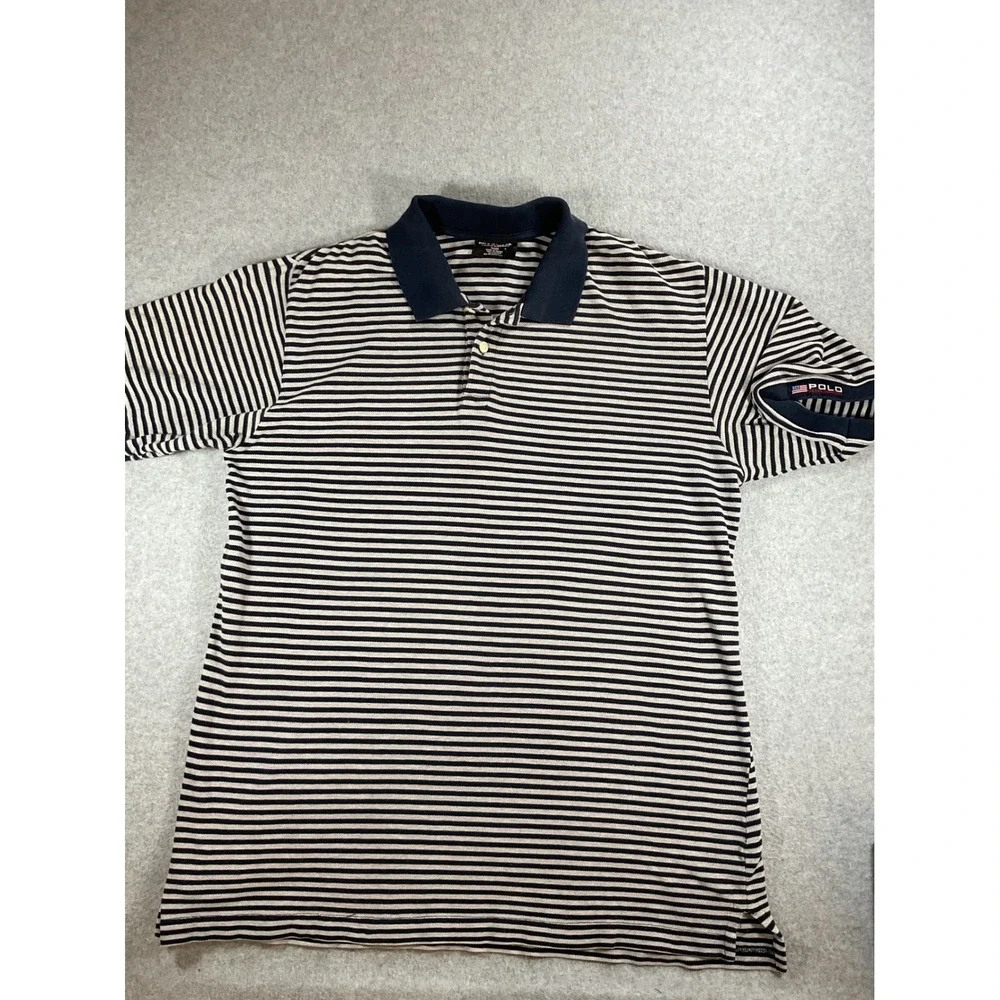 Polo Jeans Co Ralph Lauren Mens Large Blue White Striped Short Sleeve Polo 1627